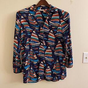 Soft Surroundings Navy Sail Away Sailboat Button Down Shirt  Small
